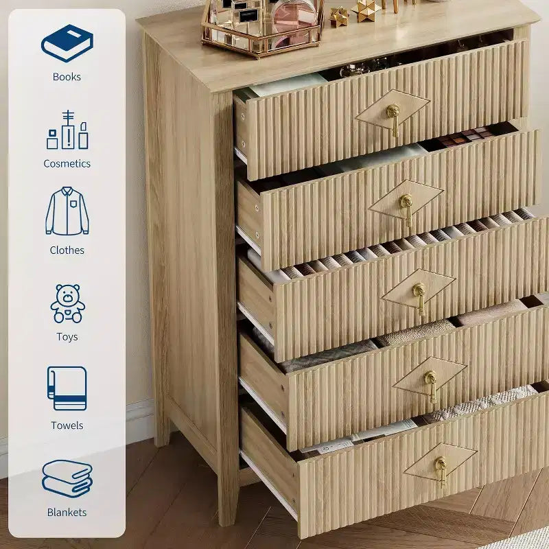 Cassettiera a 6 cassetti con scanalature 54 - Armadio contenitore moderno in legno per camera da letto e soggiorno
