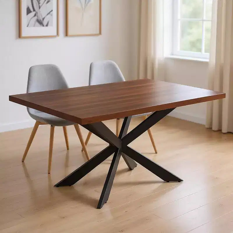 HomeRoots 81 Tavolo da Pranzo con Base a Gambe Incrociate in Legno Marrone e Nero e Metallo