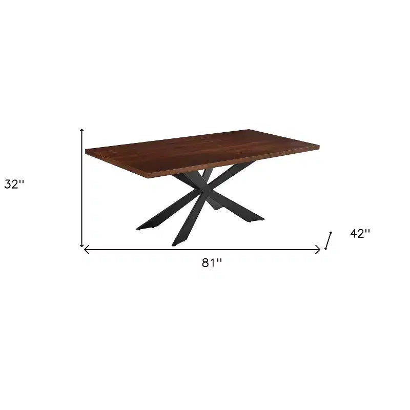 HomeRoots 81 Tavolo da Pranzo con Base a Gambe Incrociate in Legno Marrone e Nero e Metallo