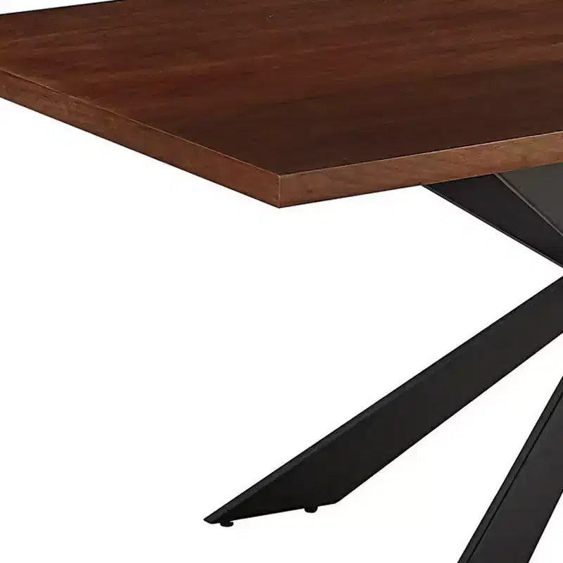 HomeRoots 81 Tavolo da Pranzo con Base a Gambe Incrociate in Legno Marrone e Nero e Metallo