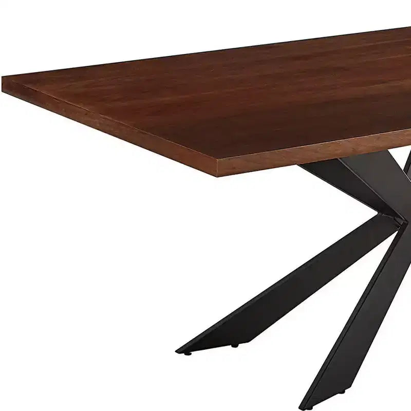 HomeRoots 81 Tavolo da Pranzo con Base a Gambe Incrociate in Legno Marrone e Nero e Metallo