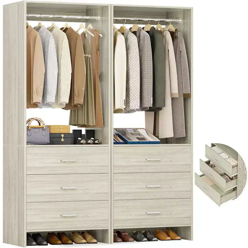 Sistema Organizzatore per Armadio Besiost con Cassetti in Legno, Guardaroba Indipendente con Asta Appendiabiti