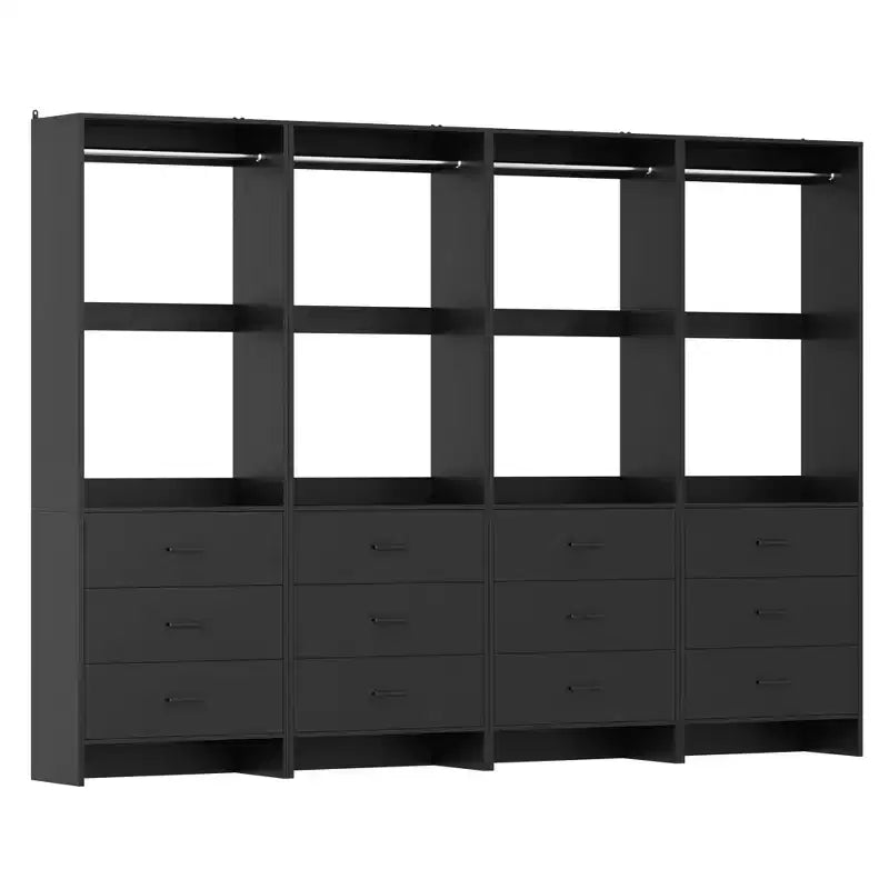 Sistema Organizzatore per Armadio Besiost con Cassetti in Legno, Guardaroba Indipendente con Asta Appendiabiti
