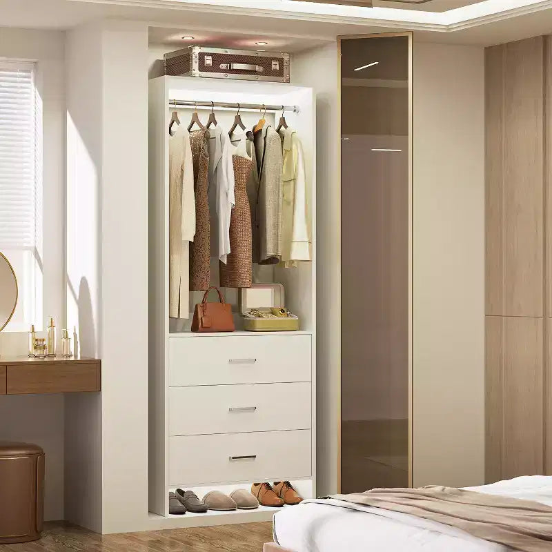 Sistema Organizzatore per Armadio Besiost con Cassetti in Legno, Guardaroba Indipendente con Asta Appendiabiti