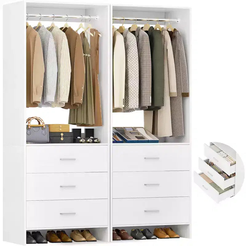 Sistema Organizzatore per Armadio Besiost con Cassetti in Legno, Guardaroba Indipendente con Asta Appendiabiti