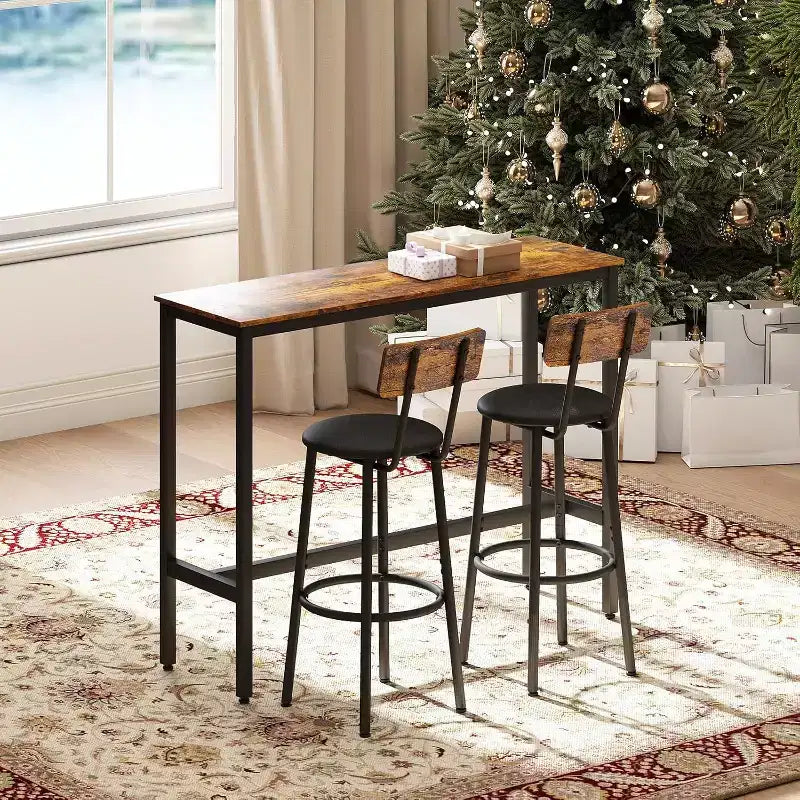 Set tavolo Zevemomo 3 pezzi altezza bancone, tavolo da pub da 31,5" con 2 sgabelli, set da pranzo da cucina salvaspazio per piccoli ambienti, marrone
