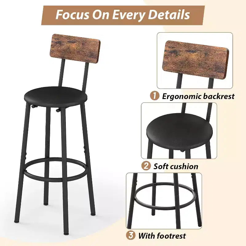 Set tavolo Zevemomo 3 pezzi altezza bancone, tavolo da pub da 31,5" con 2 sgabelli, set da pranzo da cucina salvaspazio per piccoli ambienti, marrone