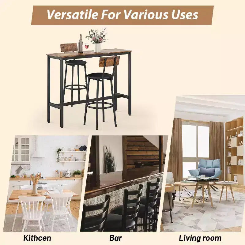Set tavolo Zevemomo 3 pezzi altezza bancone, tavolo da pub da 31,5" con 2 sgabelli, set da pranzo da cucina salvaspazio per piccoli ambienti, marrone