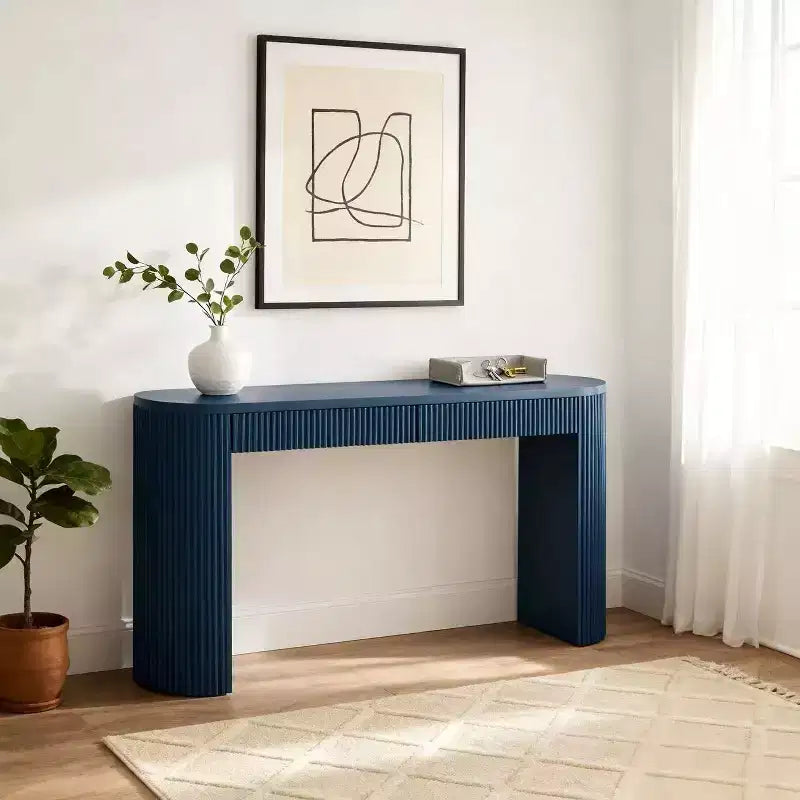 Homy Casa Consolle Moderna a Costine con 2 Cassetti Elegante Tavolo da Ingresso o da Toilette