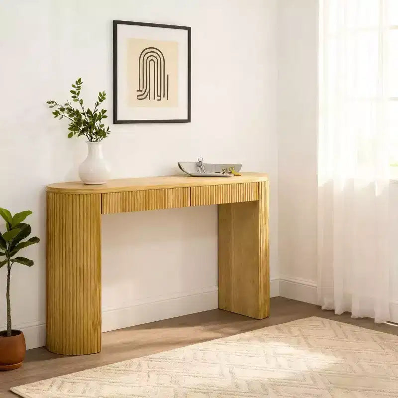 Homy Casa Consolle Moderna a Costine con 2 Cassetti Elegante Tavolo da Ingresso o da Toilette