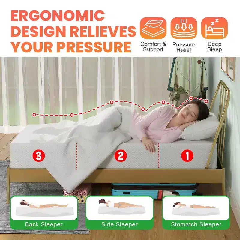 Materasso in memory foam BestMassage 10 pollici al tè verde, materasso con gel rinfrescante, materassi a media rigidità