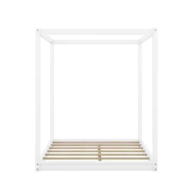 Letto a Baldacchino in Legno 4 Poster Beds con Pannelli, Struttura Letto Bassa con Doghe in Legno Massello