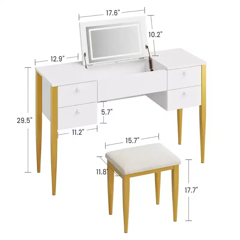 COZONY Piccola toeletta con specchio LED, Set tavolo da trucco con piano ribaltabile e cassetti per camera da letto
