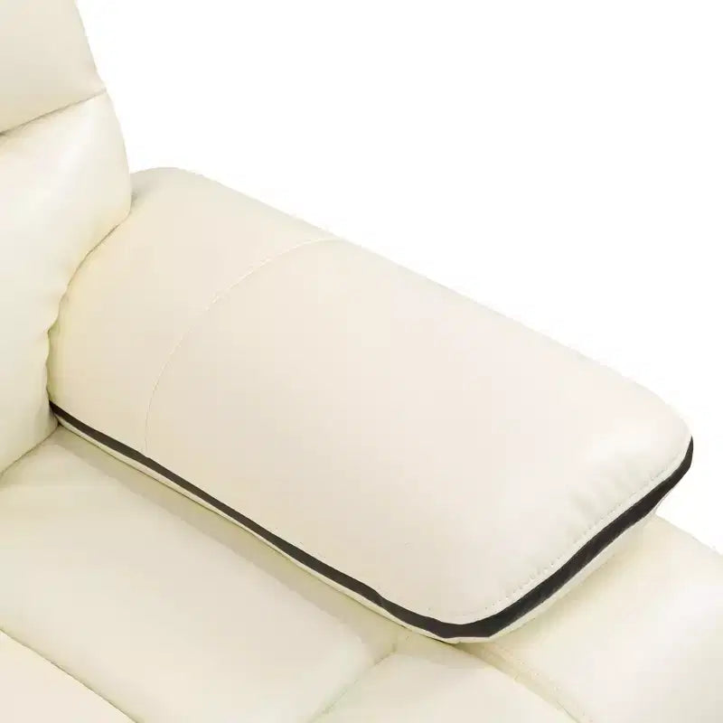 Divano reclinabile elettrico MAYEERTY, divano reclinabile in pelle a 3 posti con ricarica USB, tavolino reversibile e illuminazione a LED per soggiorno, bianco sporco