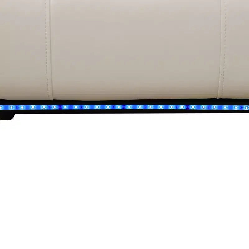 Divano reclinabile elettrico MAYEERTY, divano reclinabile in pelle a 3 posti con ricarica USB, tavolino reversibile e illuminazione a LED per soggiorno, bianco sporco