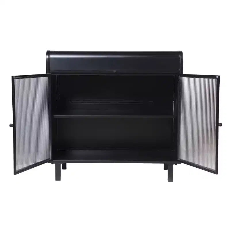 GDFStudio Leah Credenza a buffet moderna da 31,49'' con 2 ante in vetro temperato e 1 ripiano a ribalta