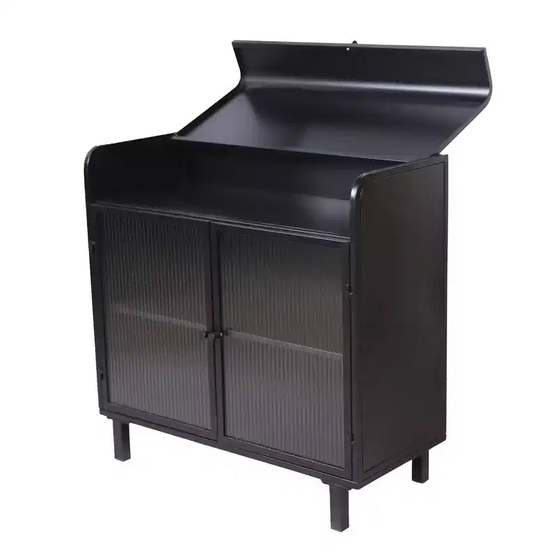 GDFStudio Leah Credenza a buffet moderna da 31,49'' con 2 ante in vetro temperato e 1 ripiano a ribalta