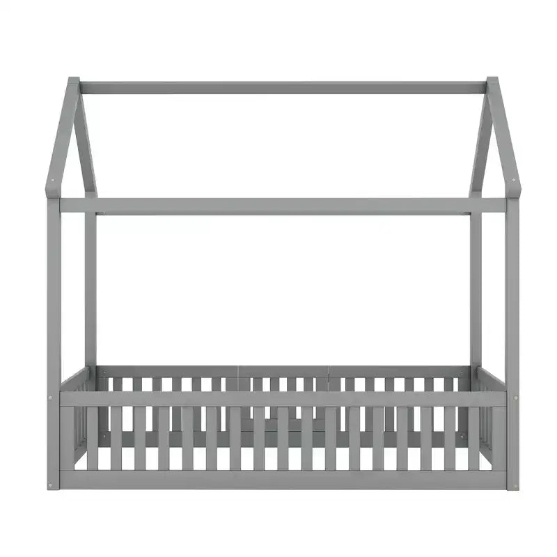 Letto a casetta a pavimento per bambini, letto Montessori in legno con recinzione e porta, letto a casetta completo con tetto per bambine e bambini