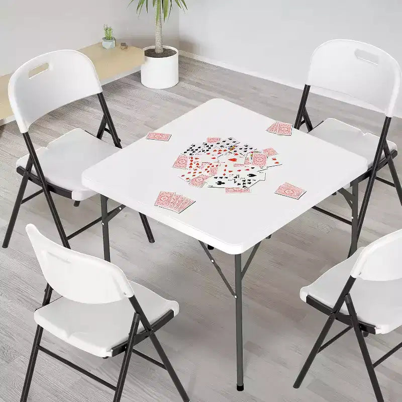 VINGLI Tavolo Quadrato con Piano Bianco, 34 pollici, Gambe Pieghevoli, Piano Tavolo Completo, Facile da Montare e Riporre, Pieghevole Portatile per Interni ed Esterni