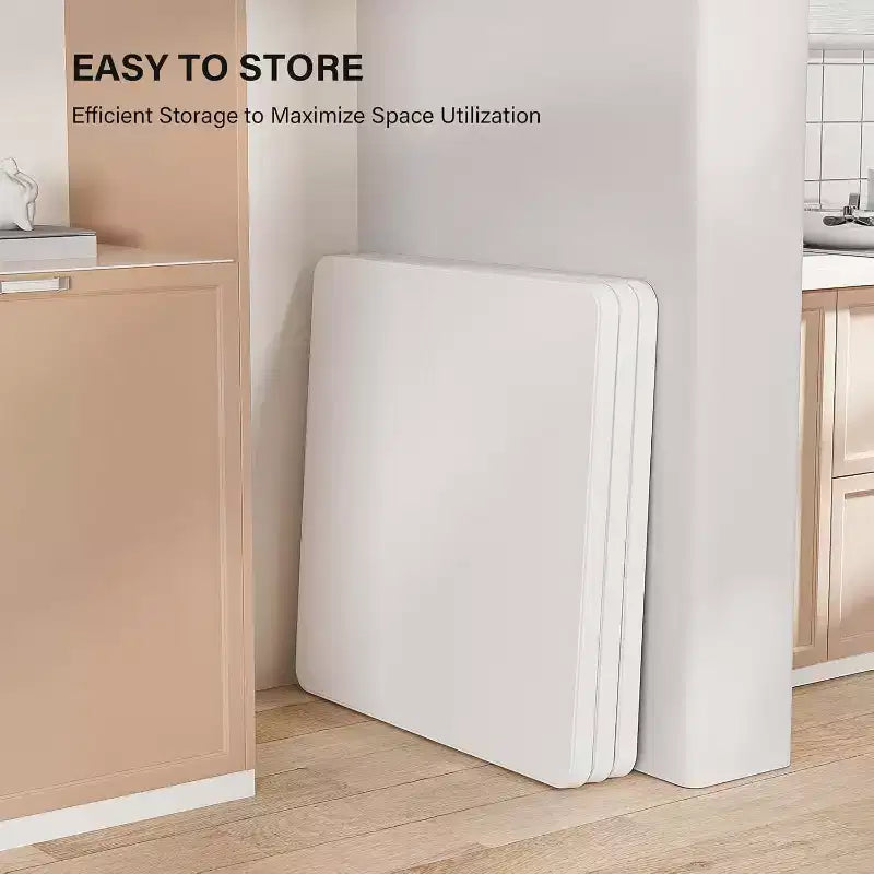 VINGLI Tavolo Quadrato con Piano Bianco, 34 pollici, Gambe Pieghevoli, Piano Tavolo Completo, Facile da Montare e Riporre, Pieghevole Portatile per Interni ed Esterni
