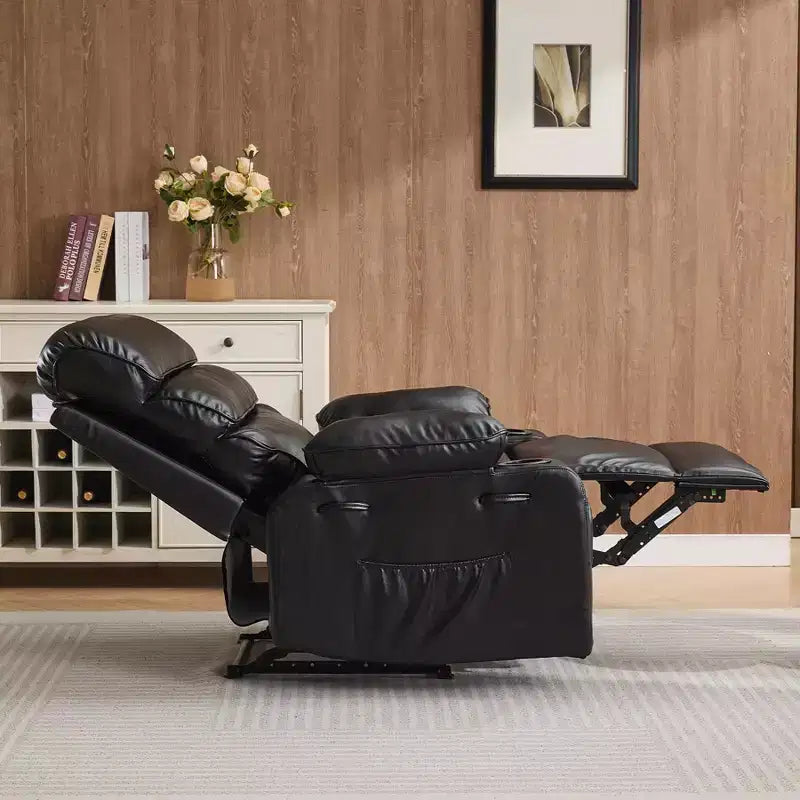 Poltrona reclinabile manuale in pelle PU extra larga per adulti con massaggio e riscaldamento, grande poltrona relax con braccioli e schienale imbottiti 1,5 volte più spessi per il soggiorno