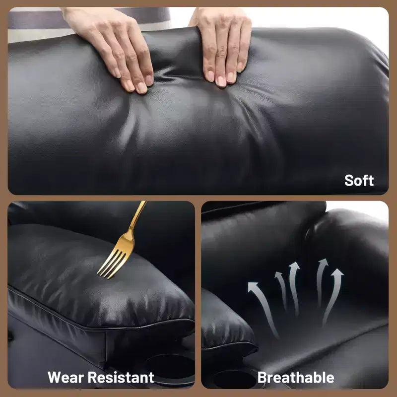 Poltrona reclinabile manuale in pelle PU extra larga per adulti con massaggio e riscaldamento, grande poltrona relax con braccioli e schienale imbottiti 1,5 volte più spessi per il soggiorno