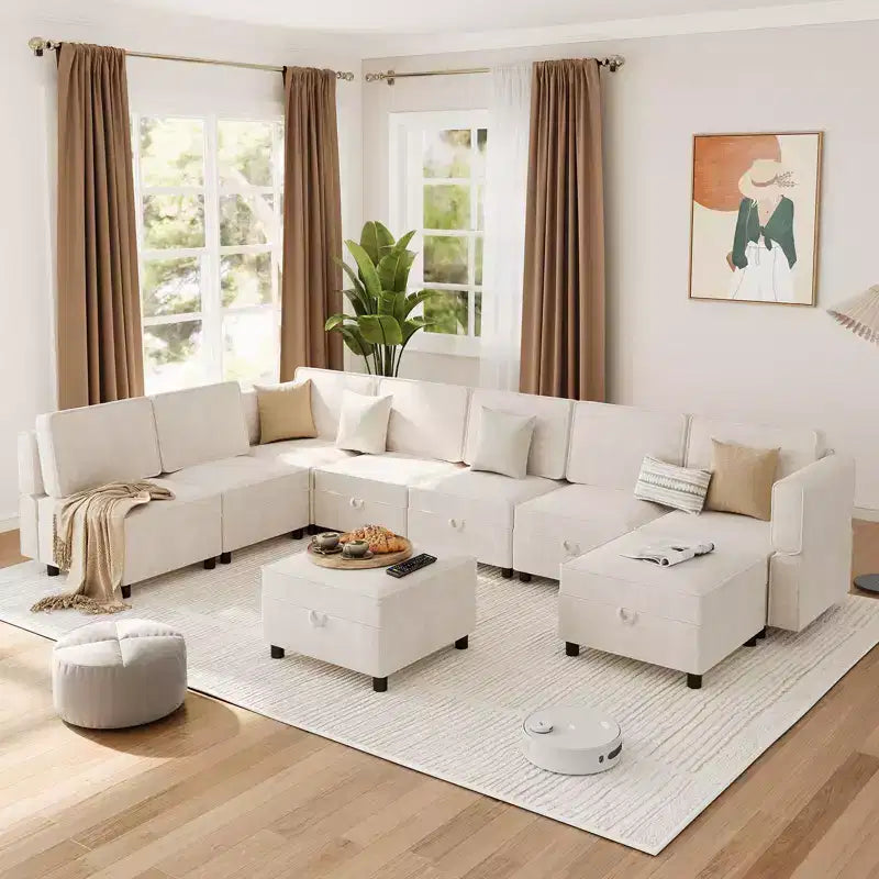 Modular Sectional 9-Seat Sofa, L Shaped Sectional Couch with Removable Storage Ottoman, Convertible Sleeper Sofa Suitable for Living Room