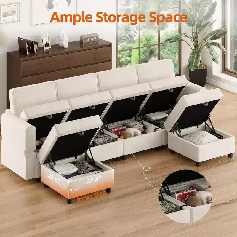 Divano componibile modulare a 9 posti, divano sezionale a L con pouf portaoggetti rimovibile, divano letto convertibile adatto per soggiorno