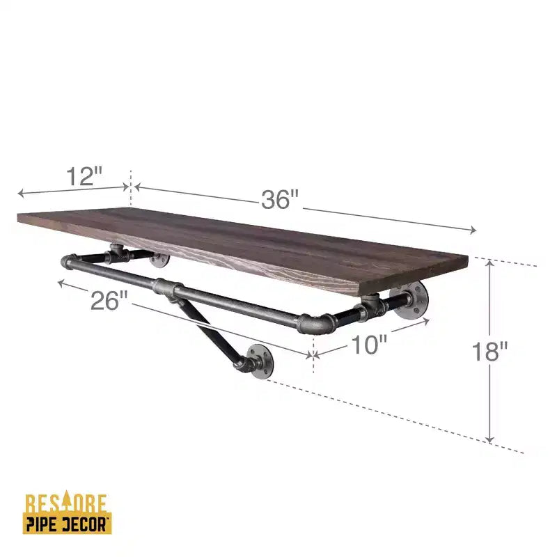 Pipe Decor Appendiabiti da Parete da 91 cm con Mensola in Legno, Marrone Trail