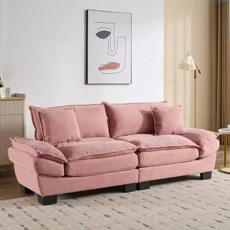 MAYEERTY Divanetto in Velluto a Coste, Imbottito con Seduta Profonda, Comodo Divano con Cuscini per Camera da Letto, Salotto, Ufficio, Rosa