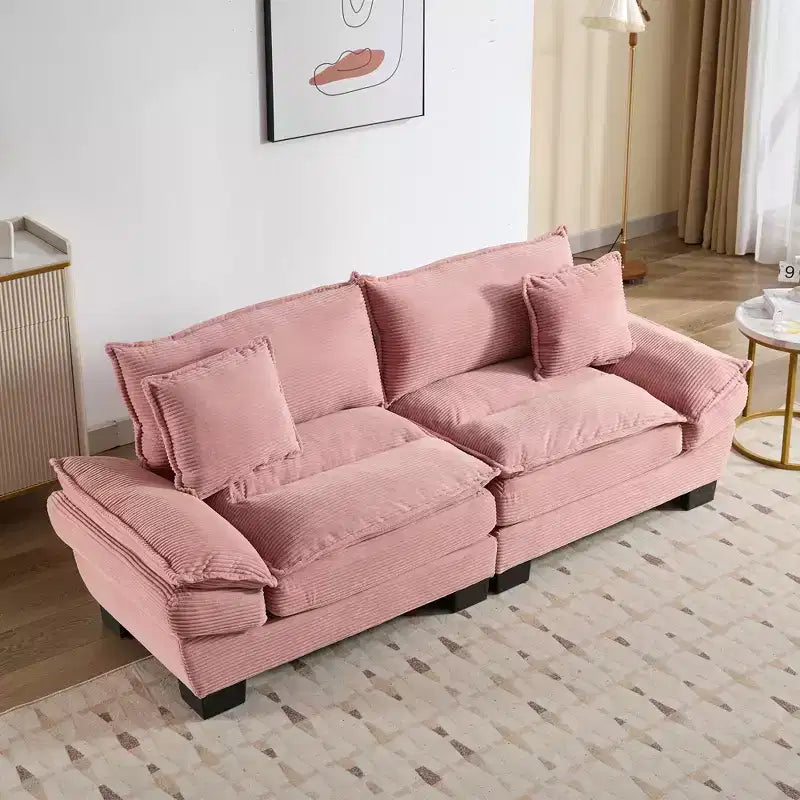 MAYEERTY Divanetto in Velluto a Coste, Imbottito con Seduta Profonda, Comodo Divano con Cuscini per Camera da Letto, Salotto, Ufficio, Rosa
