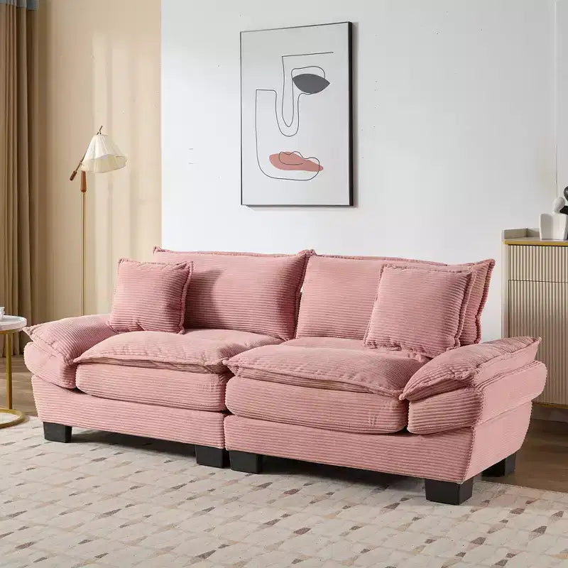 MAYEERTY Divanetto in Velluto a Coste, Imbottito con Seduta Profonda, Comodo Divano con Cuscini per Camera da Letto, Salotto, Ufficio, Rosa