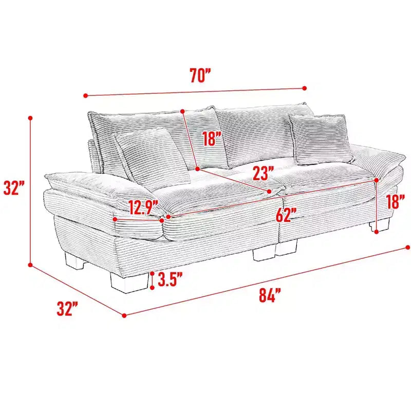 MAYEERTY Divanetto in Velluto a Coste, Imbottito con Seduta Profonda, Comodo Divano con Cuscini per Camera da Letto, Salotto, Ufficio, Rosa