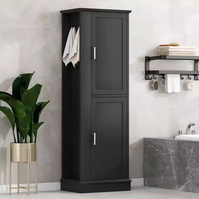 Mobiletto alto da bagno indipendente con gancio e ripiano regolabile in MDF, colore bianco