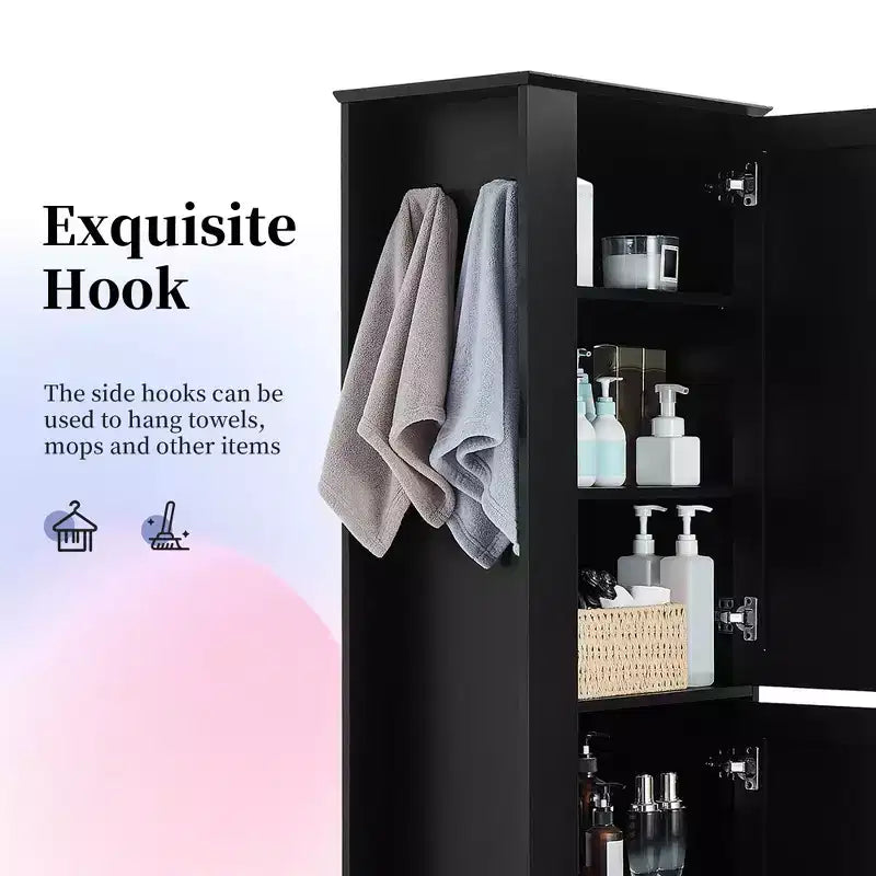 Mobiletto alto da bagno indipendente con gancio e ripiano regolabile in MDF, colore bianco