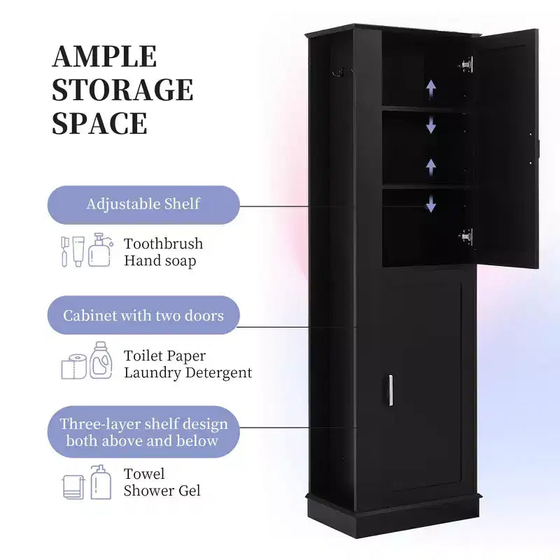 Mobiletto alto da bagno indipendente con gancio e ripiano regolabile in MDF, colore bianco