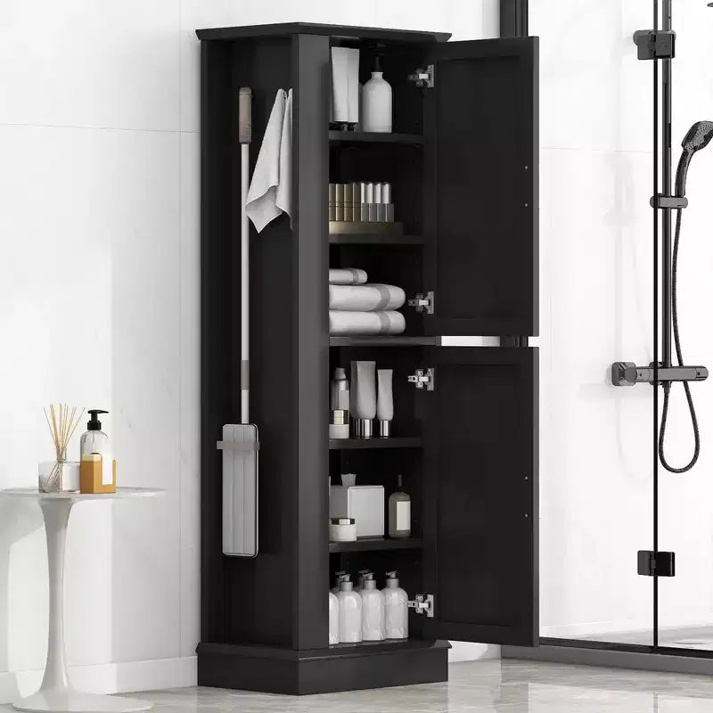 Mobiletto alto da bagno indipendente con gancio e ripiano regolabile in MDF, colore bianco