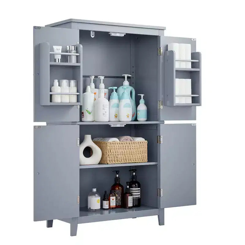 Elegante mobiletto contenitore da terra per bagno, mobile da bagno indipendente con 4 ante