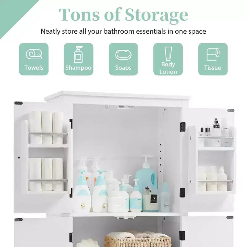 Elegante mobiletto contenitore da terra per bagno, mobile da bagno indipendente con 4 ante