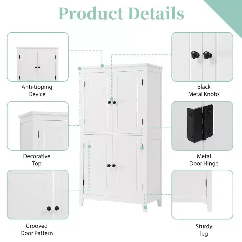 Elegante mobiletto contenitore da terra per bagno, mobile da bagno indipendente con 4 ante