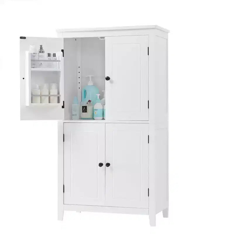 Elegante mobiletto contenitore da terra per bagno, mobile da bagno indipendente con 4 ante