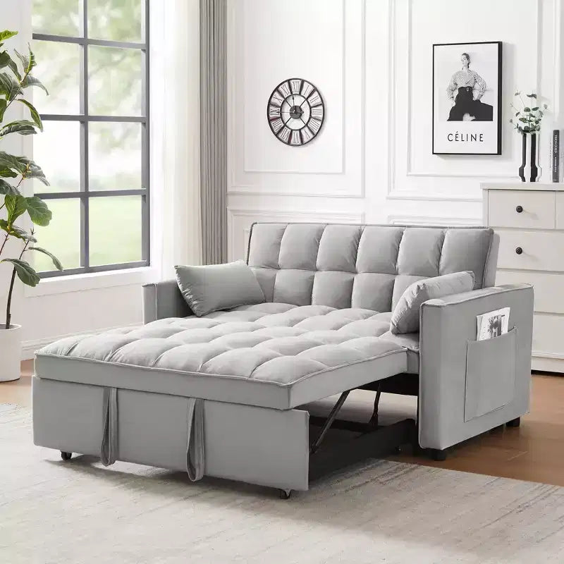Divanetto Futon Moderno MAYEERTY in Velluto con Cuscini e Tasche Laterali per Soggiorno Camera da Letto Piccoli Spazi Grigio
