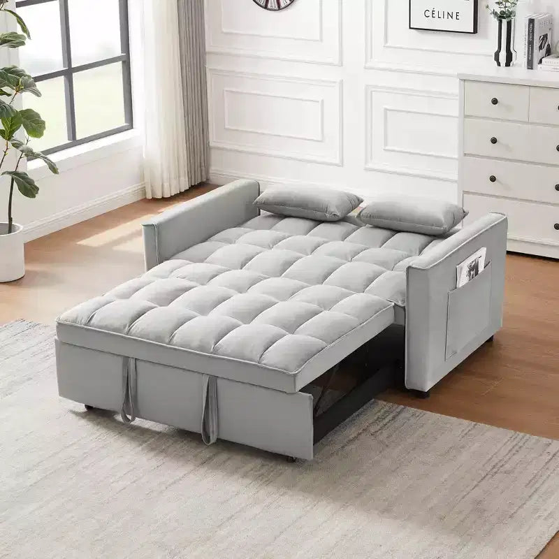 Divanetto Futon Moderno MAYEERTY in Velluto con Cuscini e Tasche Laterali per Soggiorno Camera da Letto Piccoli Spazi Grigio