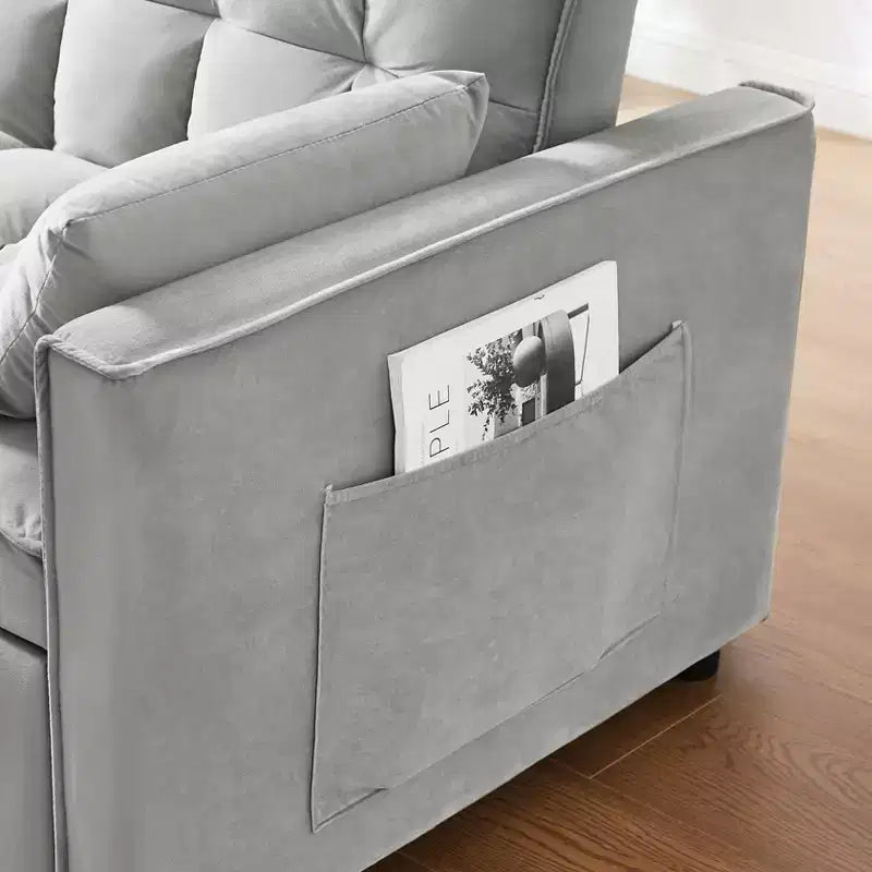 Divanetto Futon Moderno MAYEERTY in Velluto con Cuscini e Tasche Laterali per Soggiorno Camera da Letto Piccoli Spazi Grigio