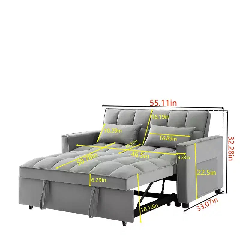 Divanetto Futon Moderno MAYEERTY in Velluto con Cuscini e Tasche Laterali per Soggiorno Camera da Letto Piccoli Spazi Grigio