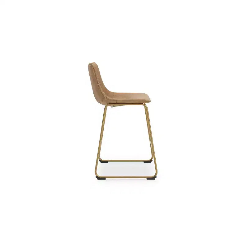Signature Design by Ashley Sgabelli da Bar Lexadine ad Altezza Bancone, Set da 2, Rivestiti in Ecopelle, Finitura Tostato/Oro, Seduta a Secchiello Moderna