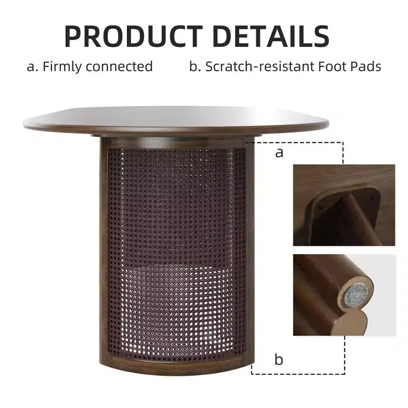 PexFix 67 Tavolo da pranzo ovale per 4-6 persone con piano a bordo arcuato e base in rattan intrecciato, tavolo da cucina moderno in stile rustico per soggiorno sala da pranzo, noce