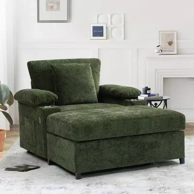 MAYEERTY Divano Oversize in ciniglia con pouf poggiapiedi con portabicchieri e supporto lombare per alleviare il mal di schiena per soggiorno ufficio, verde
