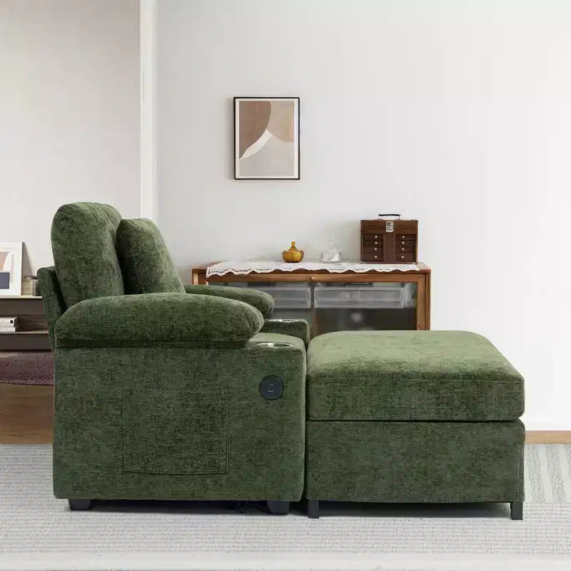 MAYEERTY Divano Oversize in ciniglia con pouf poggiapiedi con portabicchieri e supporto lombare per alleviare il mal di schiena per soggiorno ufficio, verde