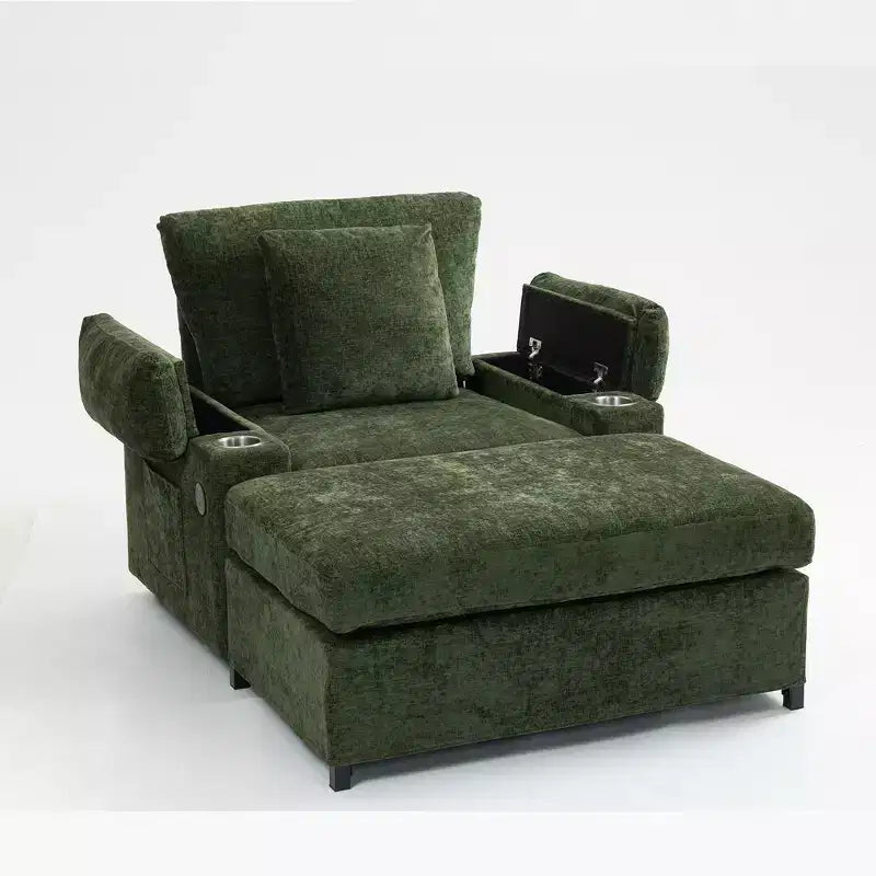 MAYEERTY Divano Oversize in ciniglia con pouf poggiapiedi con portabicchieri e supporto lombare per alleviare il mal di schiena per soggiorno ufficio, verde